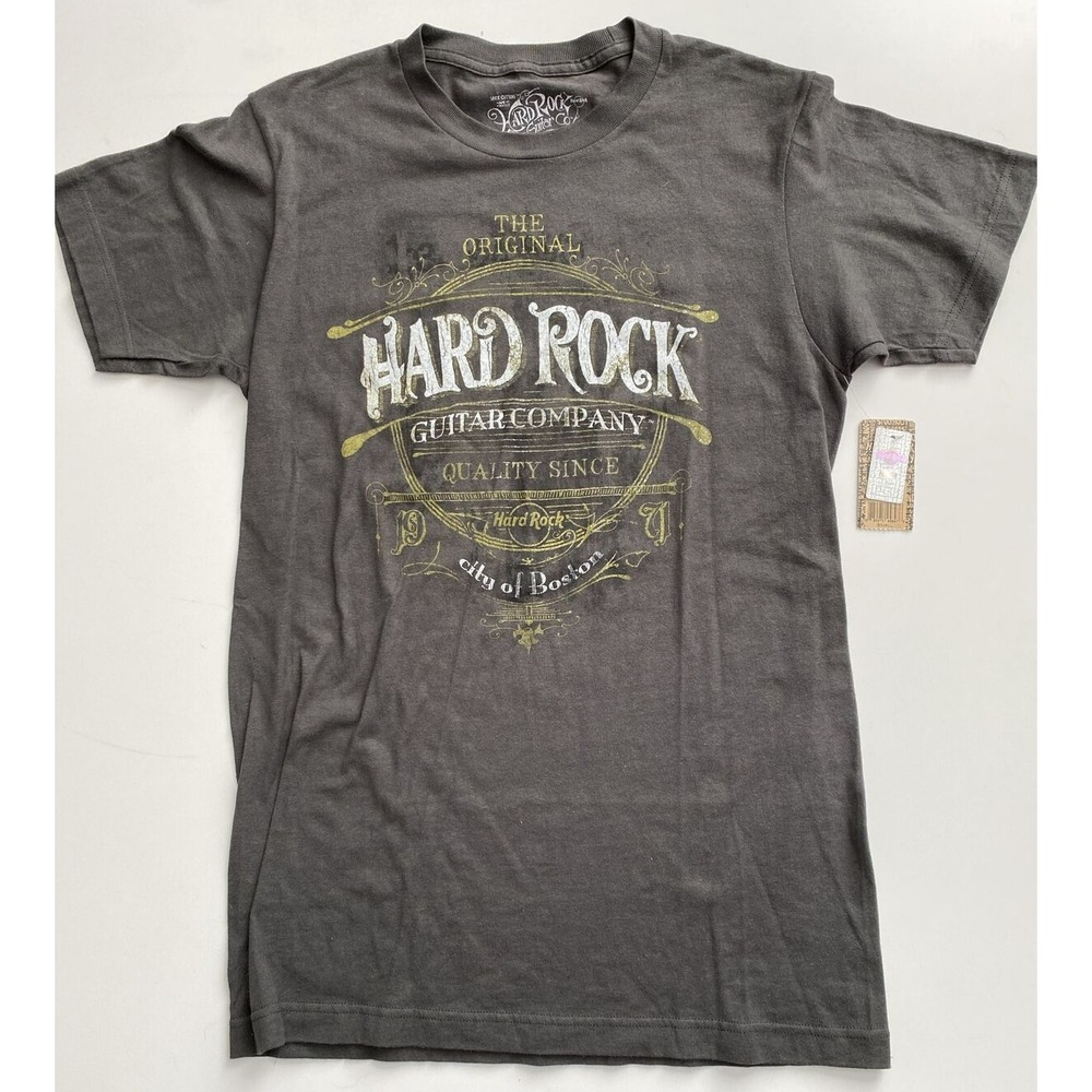 Hard Rock Cafe T-Shirt Boston Guitar Company Mens Tee Charcoal Gray Small NWT